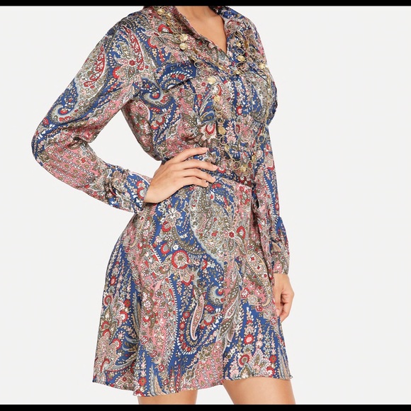amourOC Dresses & Skirts - Belted Paisley Print Shirt Dress